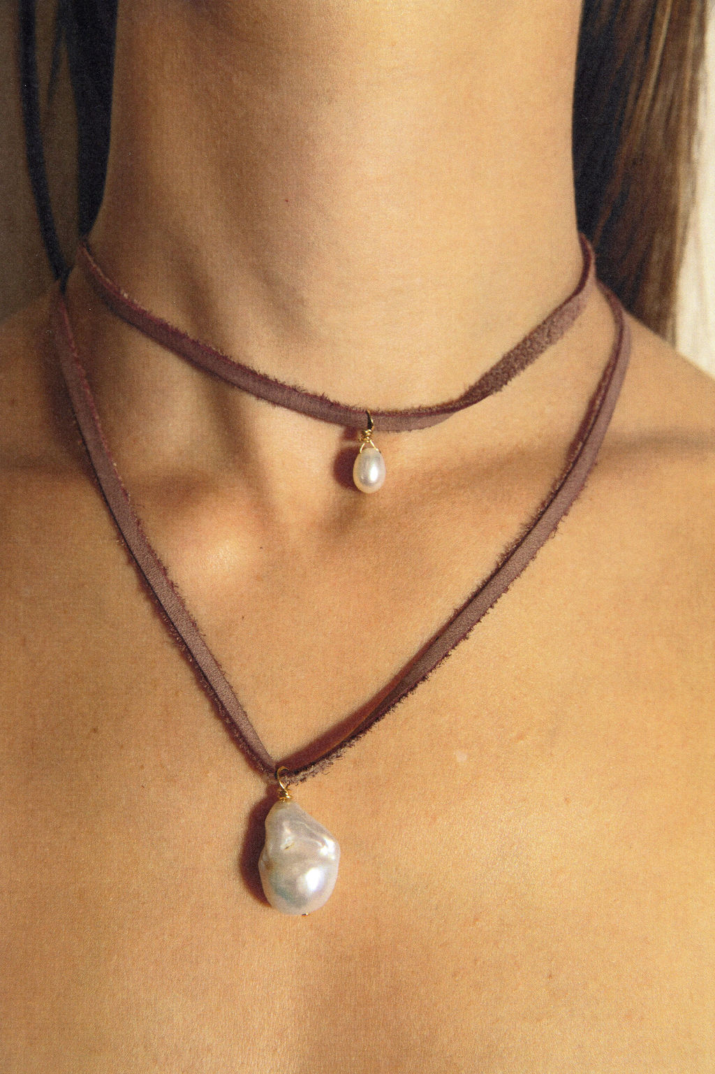 Aosta Double Wrap Leather Pearl Necklace